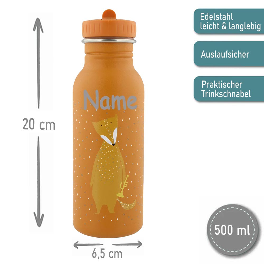 Edelstahl Trinkflasche für Kinder mit Namen graviert von Trixie ultraleicht auslaufsicher Trinkschnabel für Kinder ab 3 Jahren Fuchs