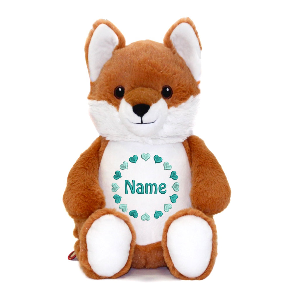 Personalisiertes Stofftier Fuchs Kuscheltier Bestickt Plüschtier zur Geburt Stickmotiv Herzkreis