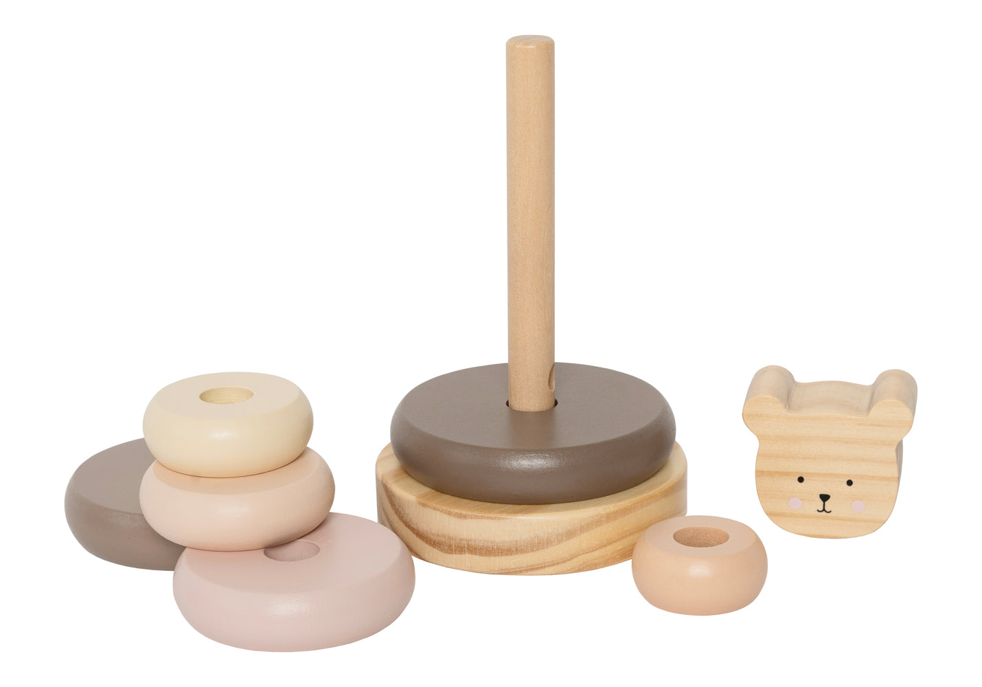 Stapelturm aus Holz personalisiert mit Name und Geburtsdaten Baby Geschenk Steckspiel Stapelringe graviert Bär Natur