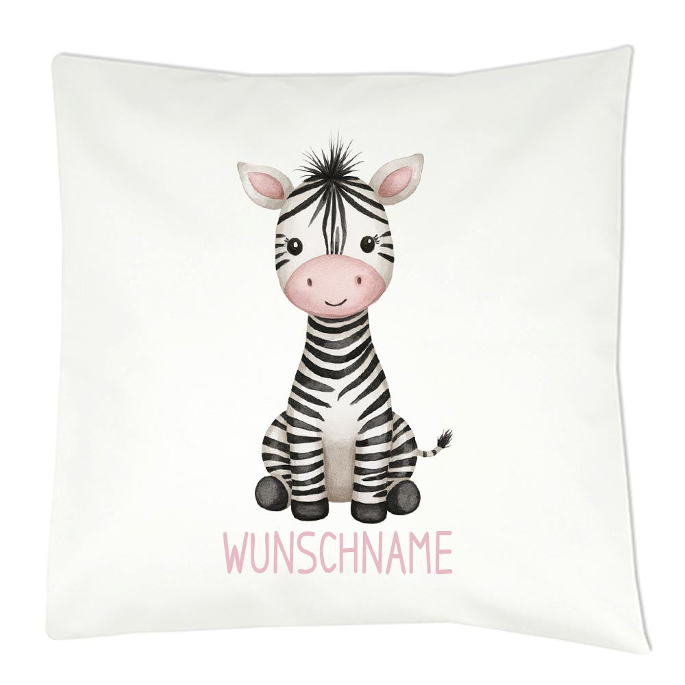 Personalisiertes Kissen mit Dschungeltier-Motiv und Wunschname Bedruckt, Geschenk zur Geburt, Dekokissen Kinderzimmer
