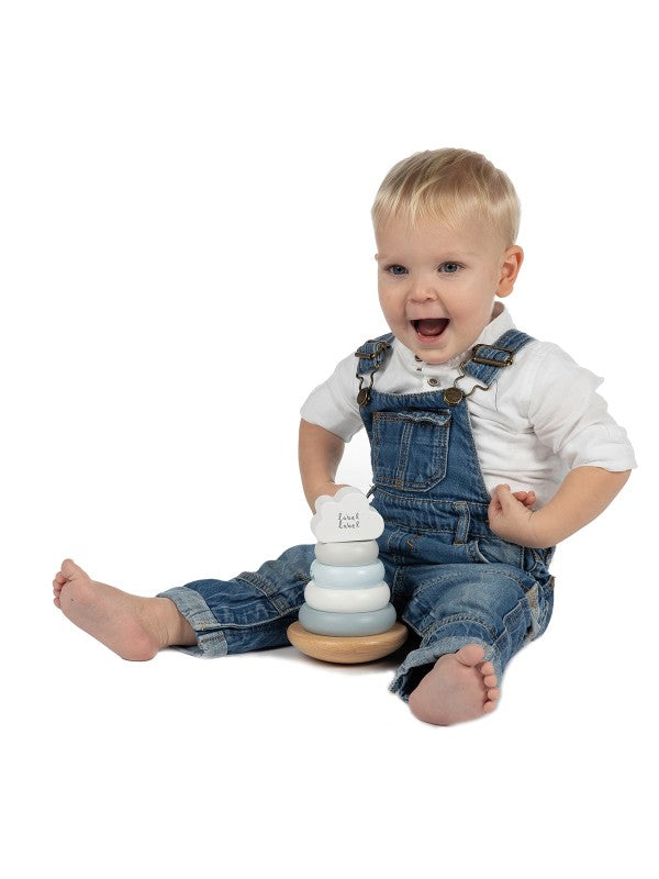 Holz Stapelturm blau personalisiert mit Name und Geburtsdaten Baby Geschenk mit Gravur Geschenk zur Geburt oder Taufe