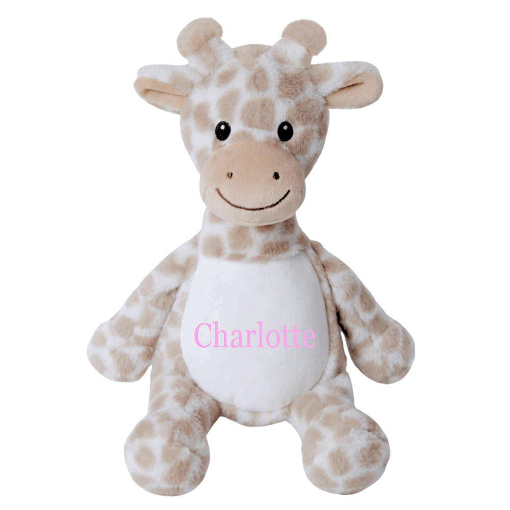 Kleines Stofftier PERSONALISIERT Giraffe mit Name bedruckt Kuscheltier Plüschtier 25cm hellbraun