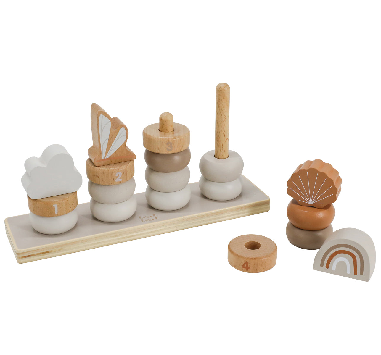 Stapelringe aus Holz beige personalisiert mit Name und Geburtsdaten Baby Geschenk mit Gravur