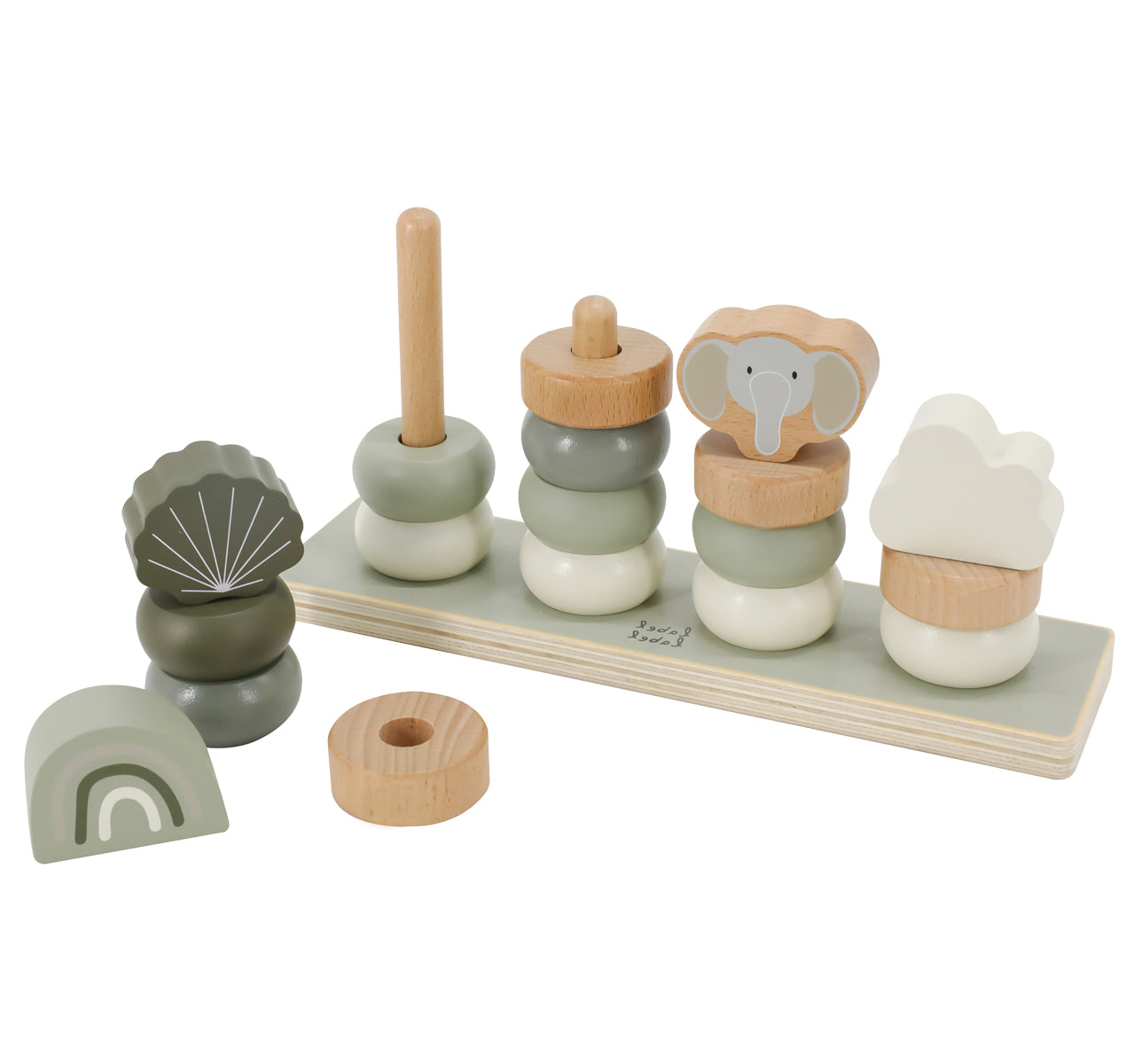 Stapelringe aus Holz oliv personalisiert mit Name und Geburtsdaten Baby Geschenk mit Gravur