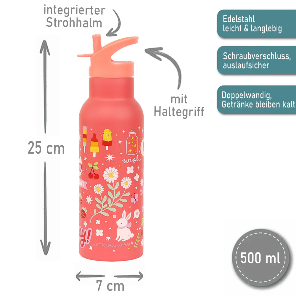 Personalisierte Edelstahl Trinkflasche für Kinder mit Namen graviert ultraleicht Trinkstrohhalm für Kinder ab 4 Jahren Fun