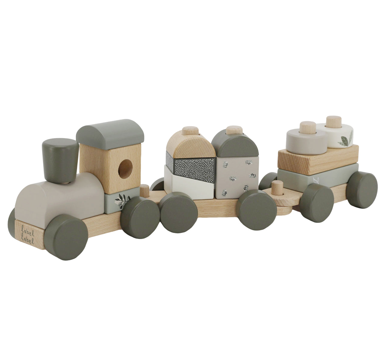 Holzzug Holz Eisenbahn oliv personalisiert mit Name und Geburtsdaten Baby Geschenk mit Gravur