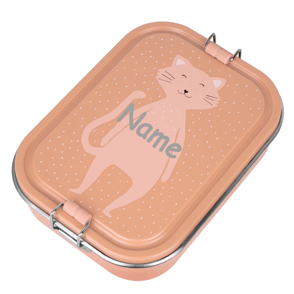 Edelstahl Brotdose für Kinder mit Namen graviert von Trixie Lunchbox ultraleicht mit Tiermotiv für Kinder ab 3 Jahren Katze