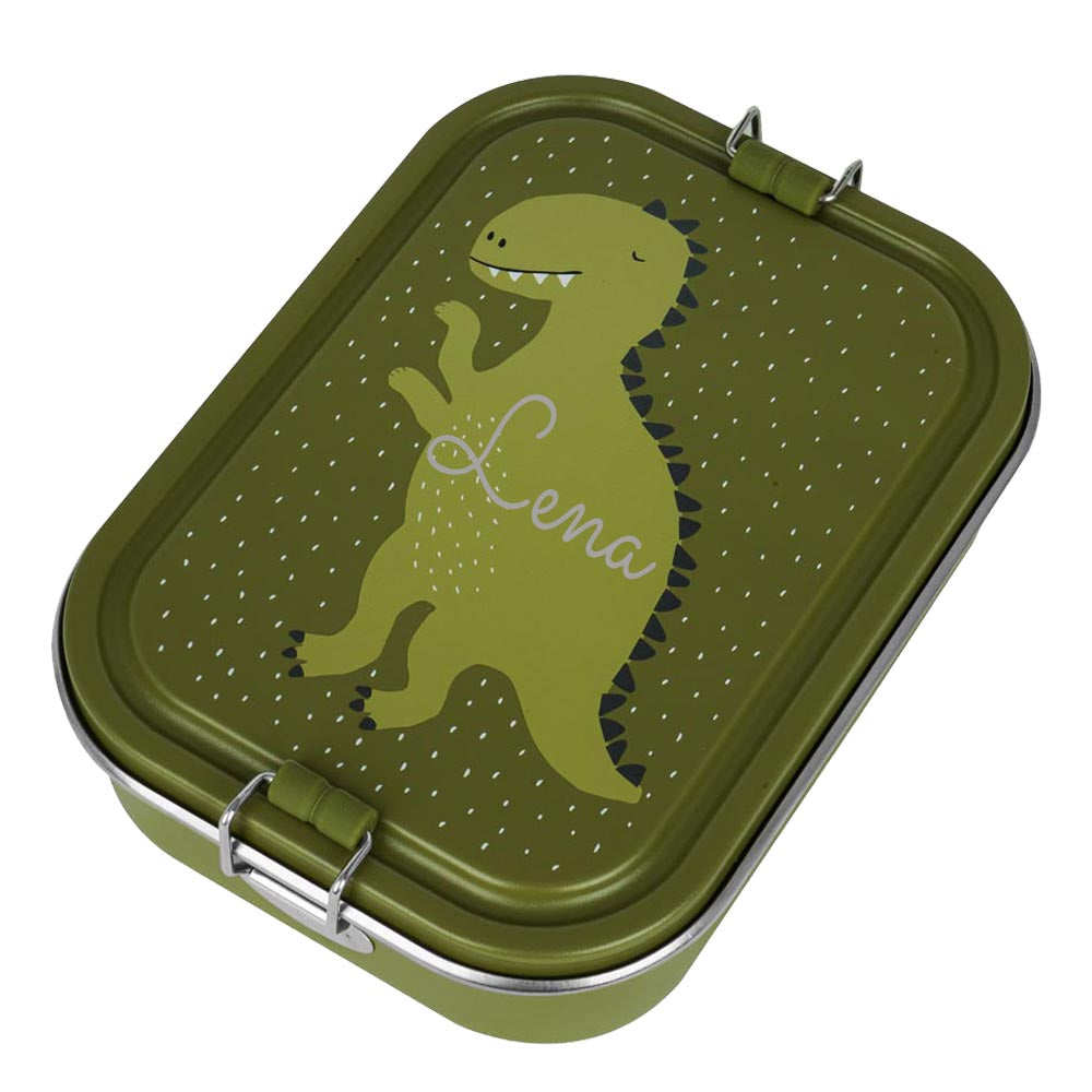 Edelstahl Brotdose für Kinder mit Namen graviert von Trixie Lunchbox ultraleicht mit Tiermotiv für Kinder ab 3 Jahren Dino