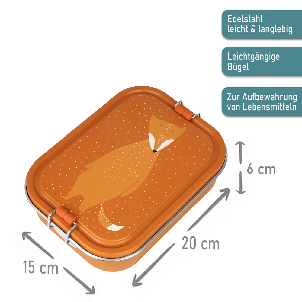 Edelstahl Brotdose für Kinder mit Namen graviert von Trixie Lunchbox ultraleicht mit Tiermotiv für Kinder ab 3 Jahren Fuchs