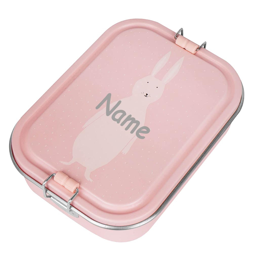 Edelstahl Brotdose für Kinder mit Namen graviert von Trixie Lunchbox ultraleicht mit Tiermotiv für Kinder ab 3 Jahren Hase