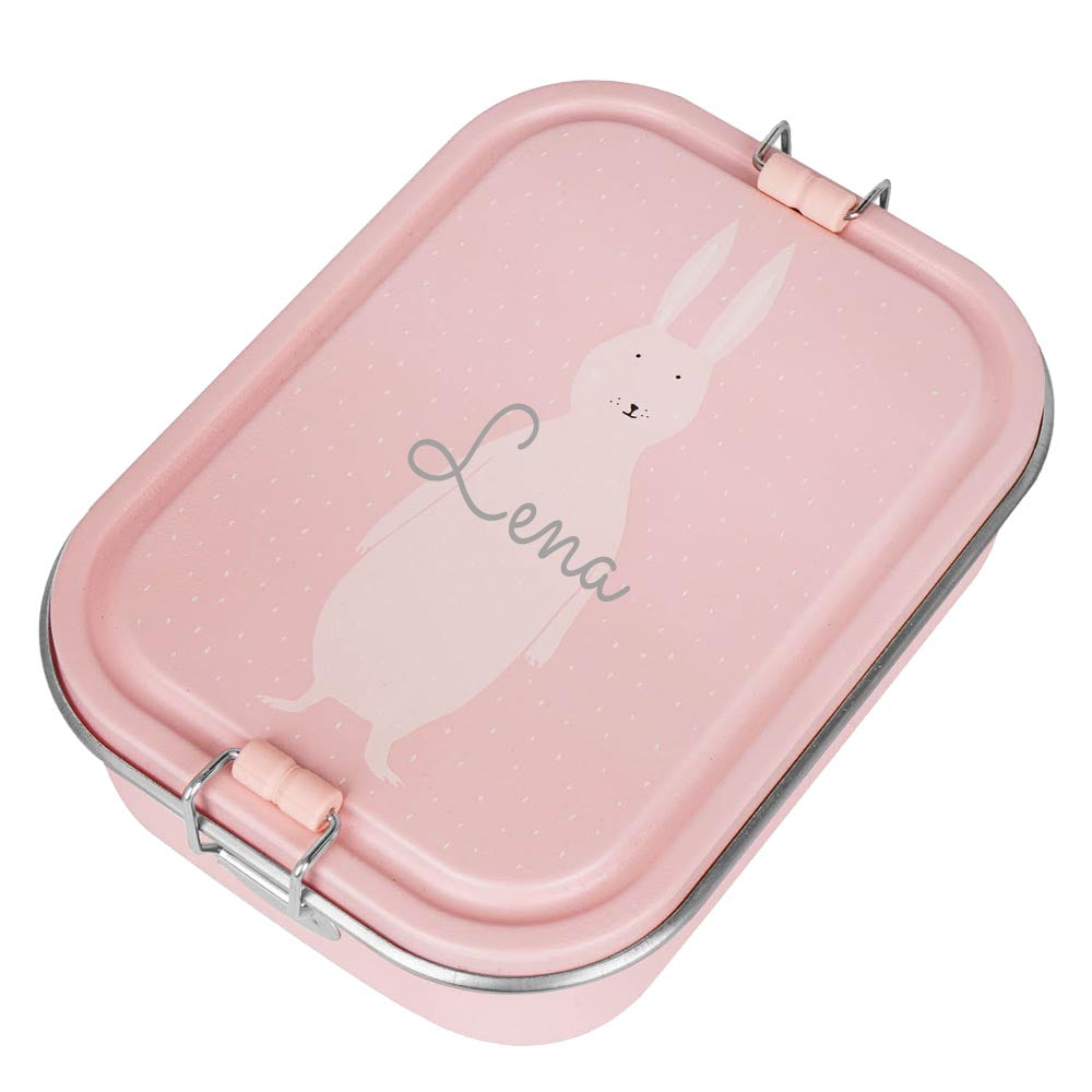 Edelstahl Brotdose für Kinder mit Namen graviert von Trixie Lunchbox ultraleicht mit Tiermotiv für Kinder ab 3 Jahren Hase