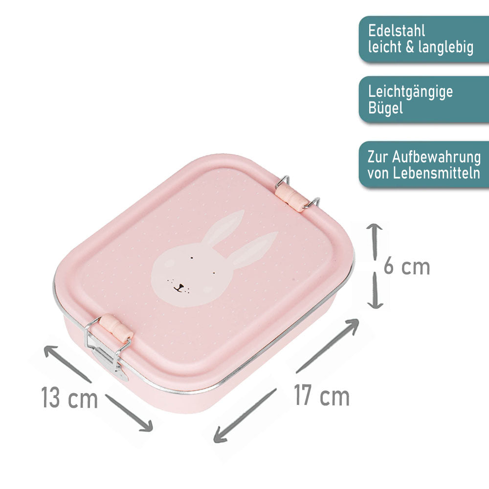 Edelstahl Brotdose für Kinder mit Namen graviert von Trixie Lunchbox ultraleicht mit Tiermotiv für Kinder ab 3 Jahren Hase