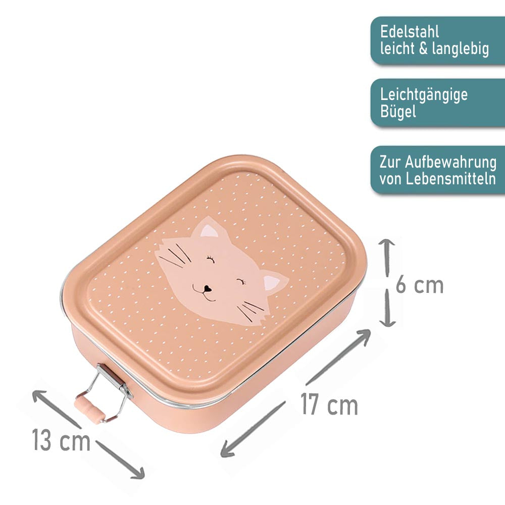 Edelstahl Brotdose für Kinder mit Namen graviert von Trixie Lunchbox ultraleicht mit Tiermotiv für Kinder ab 3 Jahren Katze