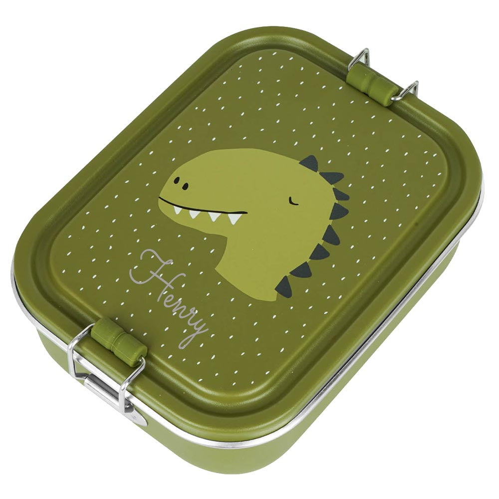 Edelstahl Brotdose für Kinder mit Namen graviert von Trixie Lunchbox ultraleicht mit Tiermotiv für Kinder ab 3 Jahren Dino