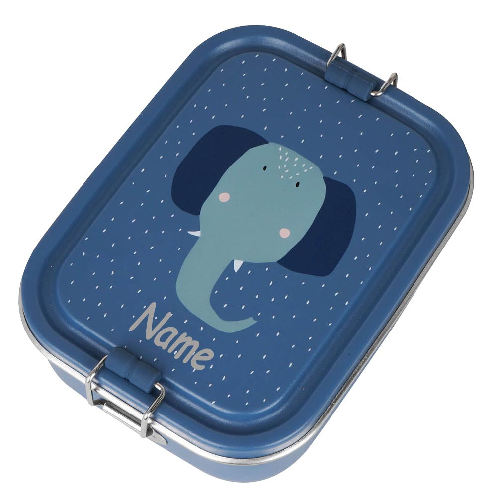 Edelstahl Brotdose für Kinder mit Namen graviert von Trixie Lunchbox ultraleicht mit Tiermotiv für Kinder ab 3 Jahren Elefant