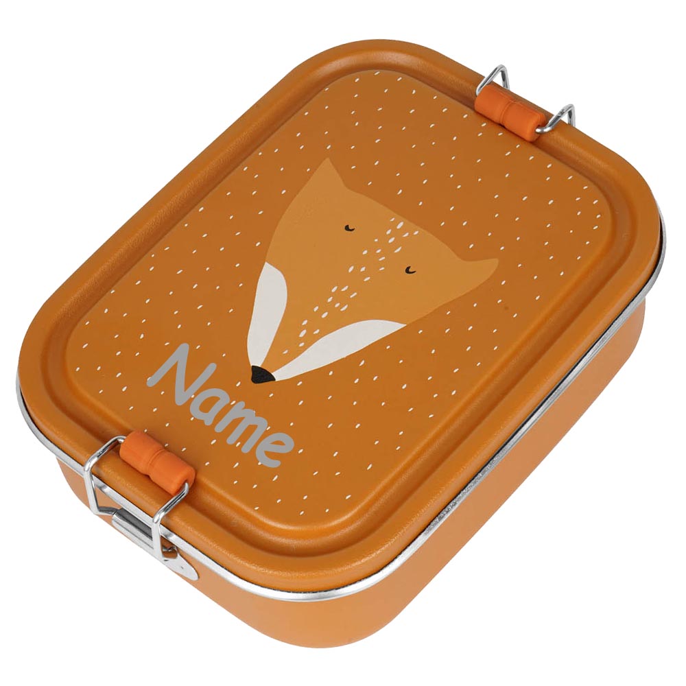 Edelstahl Brotdose für Kinder mit Namen graviert von Trixie Lunchbox ultraleicht mit Tiermotiv für Kinder ab 3 Jahren Fuchs