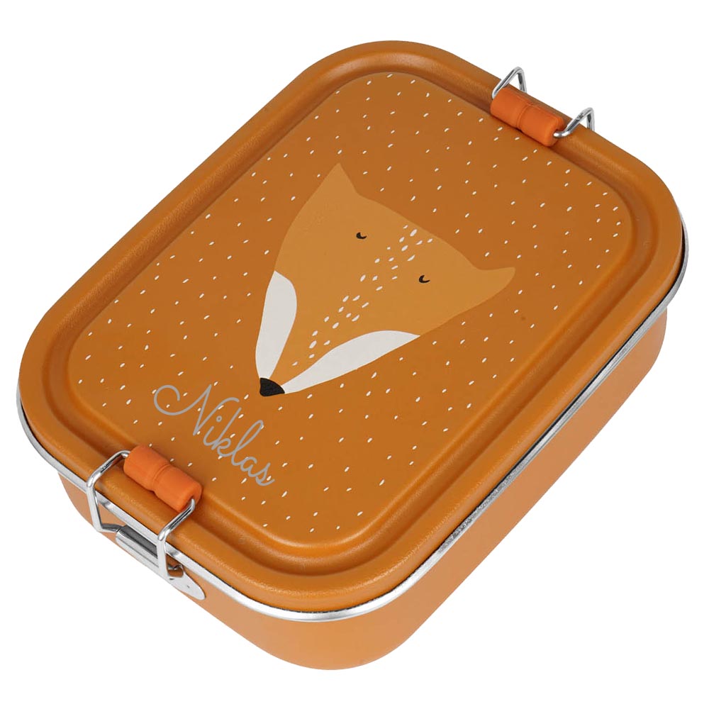 Edelstahl Brotdose für Kinder mit Namen graviert von Trixie Lunchbox ultraleicht mit Tiermotiv für Kinder ab 3 Jahren Fuchs
