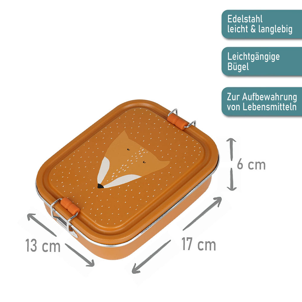 Edelstahl Brotdose für Kinder mit Namen graviert von Trixie Lunchbox ultraleicht mit Tiermotiv für Kinder ab 3 Jahren Fuchs