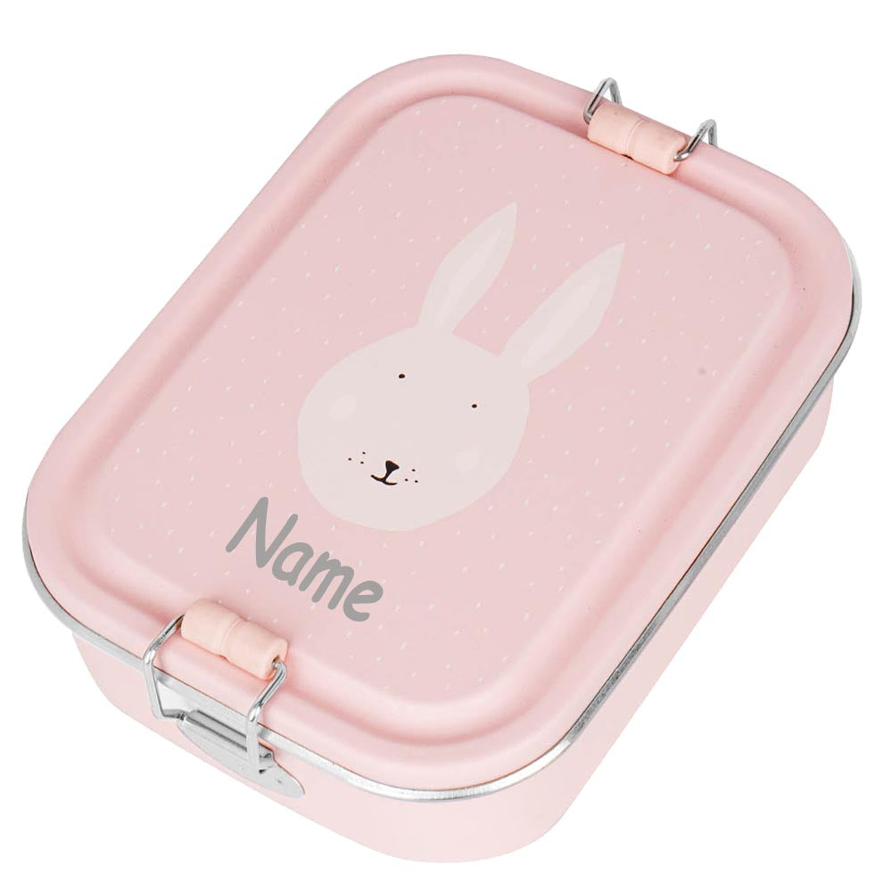 Edelstahl Brotdose für Kinder mit Namen graviert von Trixie Lunchbox ultraleicht mit Tiermotiv für Kinder ab 3 Jahren Hase
