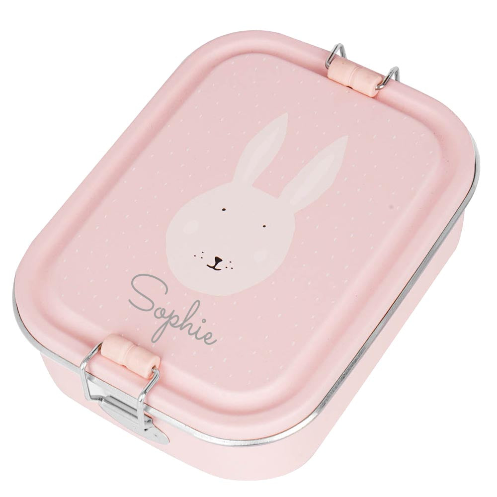 Edelstahl Brotdose für Kinder mit Namen graviert von Trixie Lunchbox ultraleicht mit Tiermotiv für Kinder ab 3 Jahren Hase