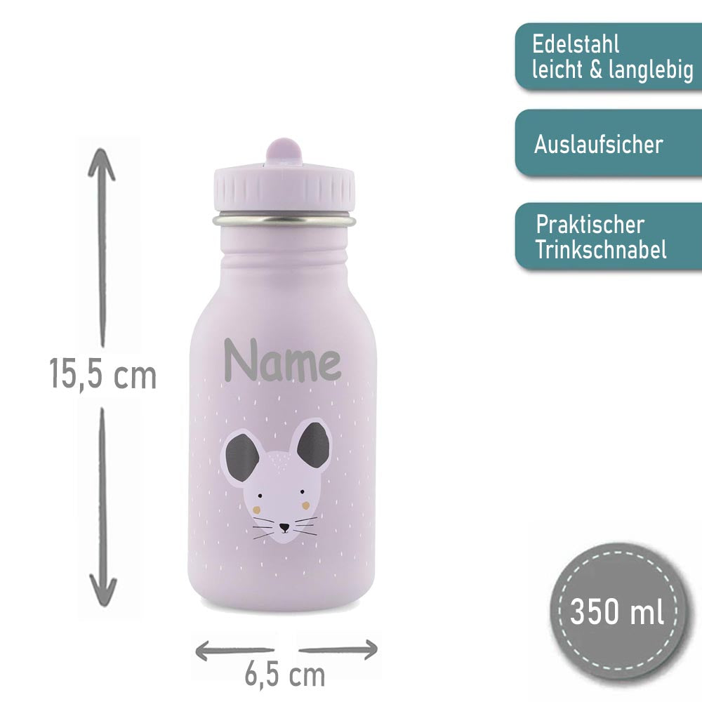 Edelstahl Trinkflasche für Kinder mit Namen graviert von Trixie ultraleicht auslaufsicher Trinkschnabel für Kinder ab 3 Jahren Maus