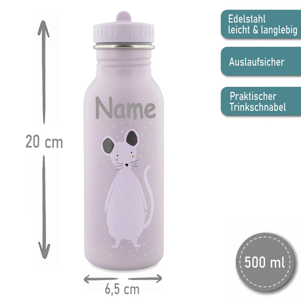 Edelstahl Trinkflasche für Kinder mit Namen graviert von Trixie ultraleicht auslaufsicher Trinkschnabel für Kinder ab 3 Jahren Maus