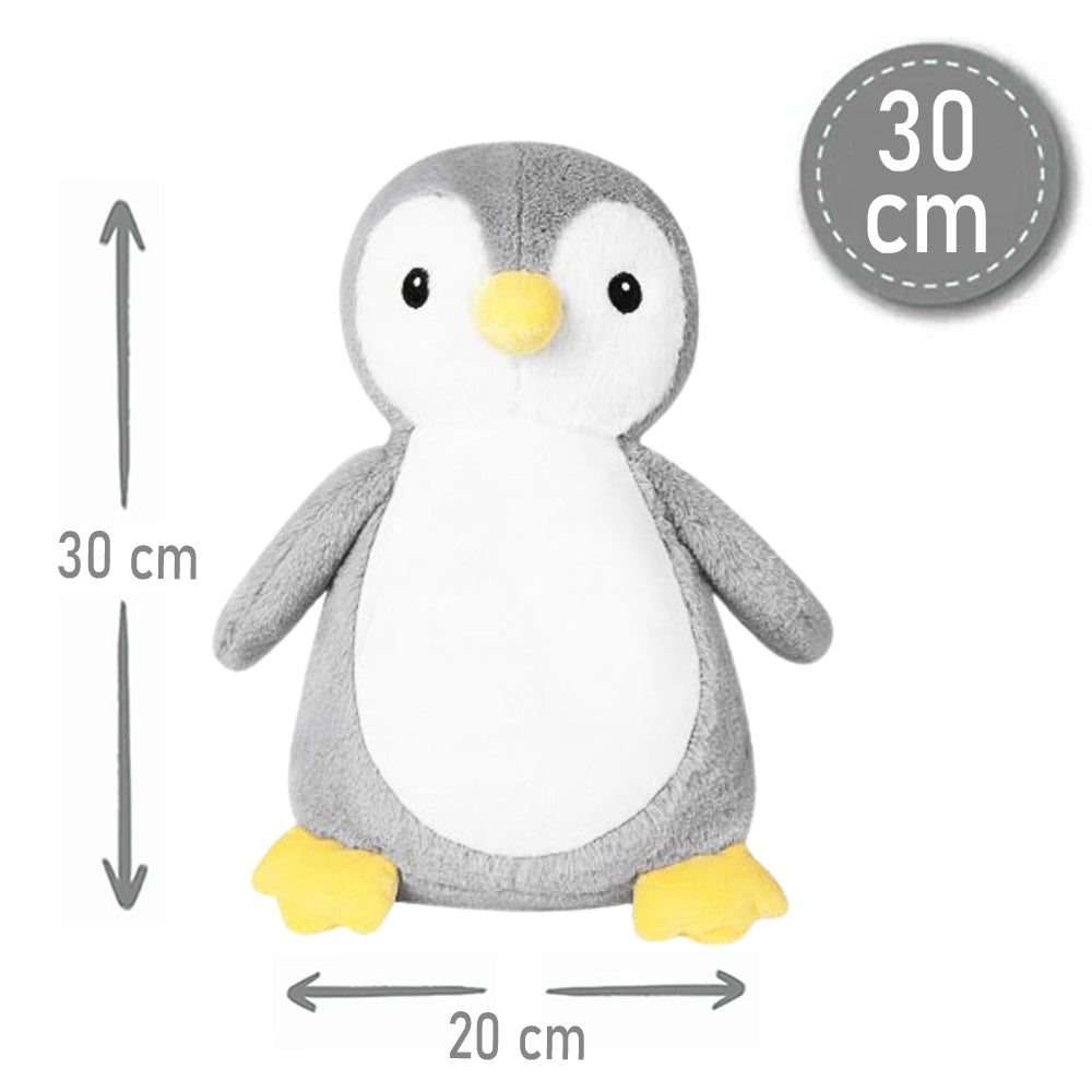 Stofftier Pinguin grau mit Name personalisiert Kuscheltier für Kinder Flauschiges Plüschtier 40cm Motiv Name und Datum