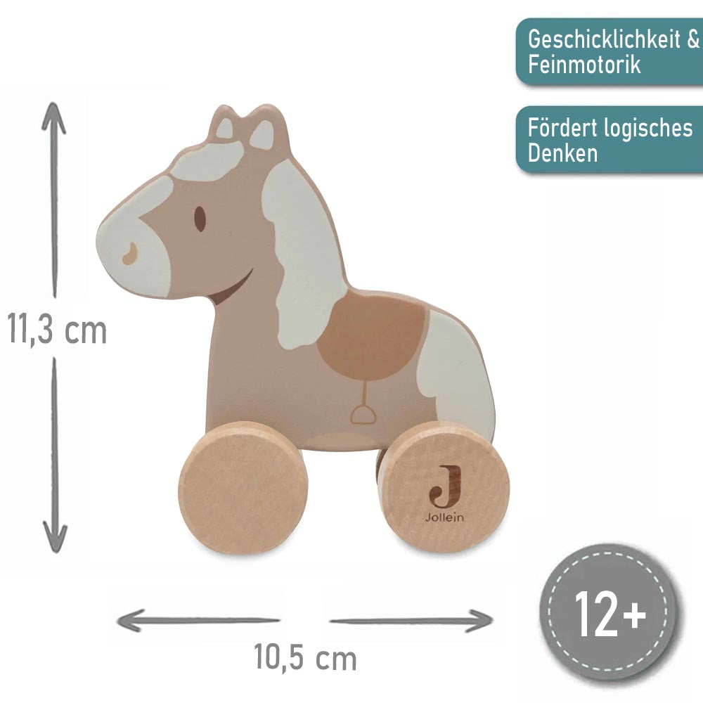 Holzspielzeug auf Rädern, personalisiert mit Name, Pferd, FSC-Holz, ab 1 Jahr