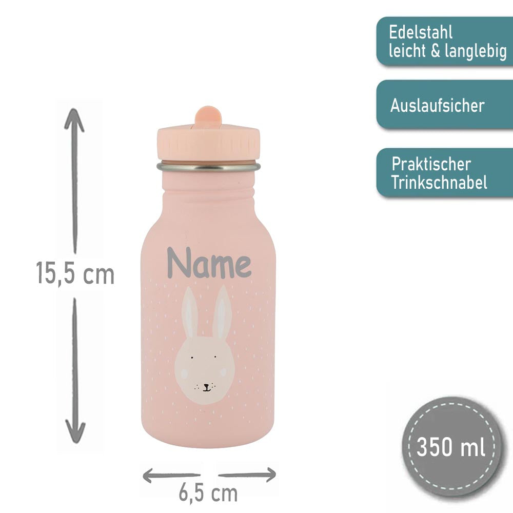 Edelstahl Trinkflasche für Kinder mit Namen graviert von Trixie ultraleicht auslaufsicher Trinkschnabel für Kinder ab 3 Jahren Hase