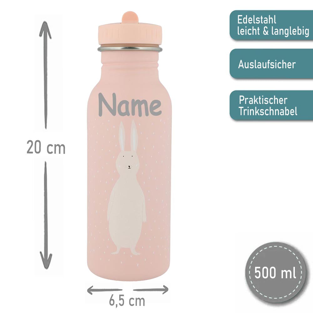 Edelstahl Trinkflasche für Kinder mit Namen graviert von Trixie ultraleicht auslaufsicher Trinkschnabel für Kinder ab 3 Jahren Hase