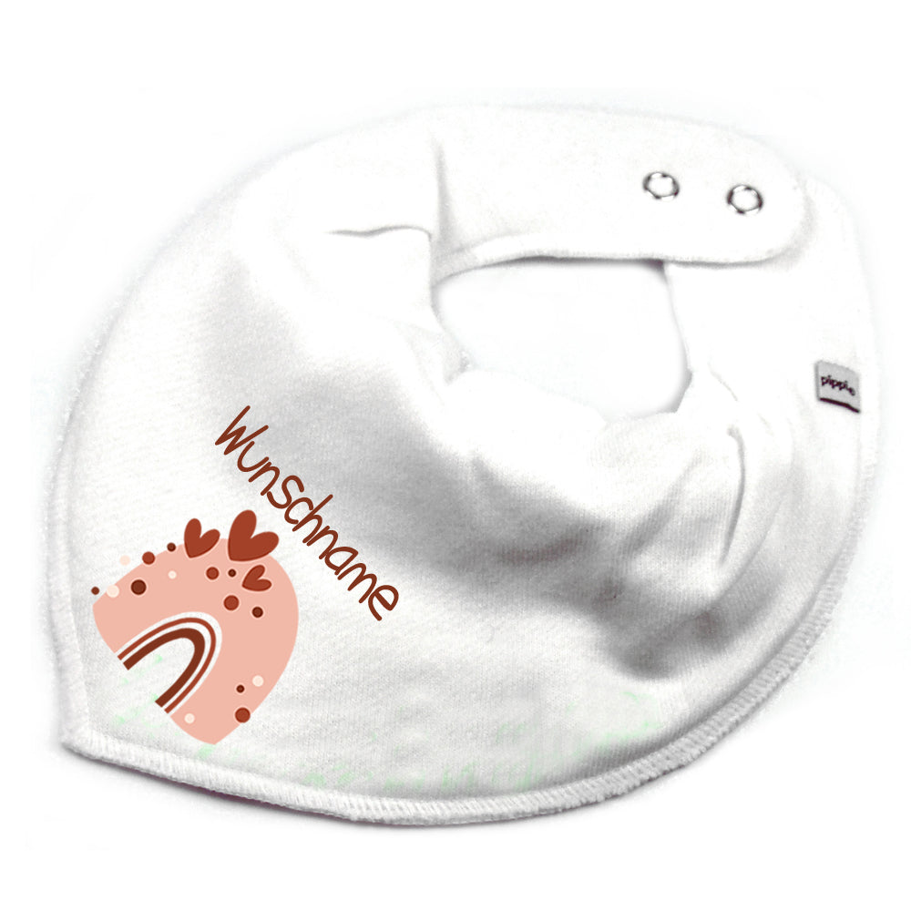 Personalisiertes HALSTUCH für Baby oder Kind aus Baumwolle in Einheitsgröße mit Motiv Regenbogen beige und Wunschname bedruckt