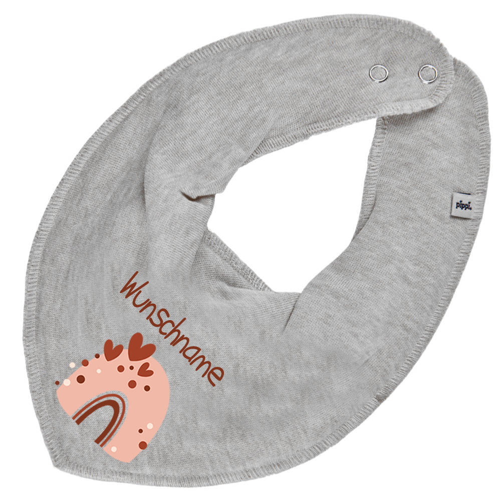 Personalisiertes HALSTUCH für Baby oder Kind aus Baumwolle in Einheitsgröße mit Motiv Regenbogen beige und Wunschname bedruckt