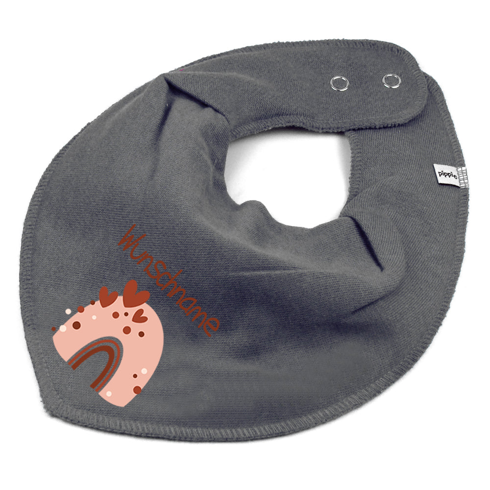 Personalisiertes HALSTUCH für Baby oder Kind aus Baumwolle in Einheitsgröße mit Motiv Regenbogen beige und Wunschname bedruckt