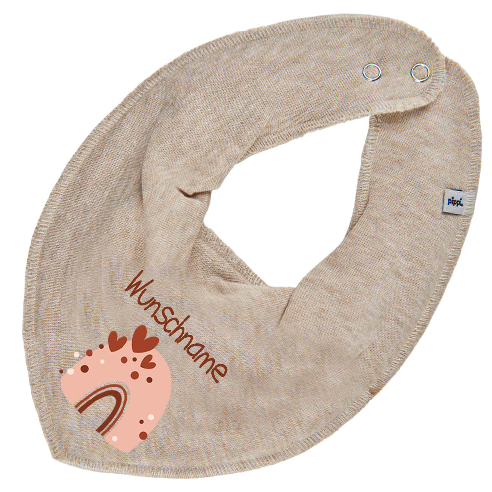 Personalisiertes HALSTUCH für Baby oder Kind aus Baumwolle in Einheitsgröße mit Motiv Regenbogen beige und Wunschname bedruckt
