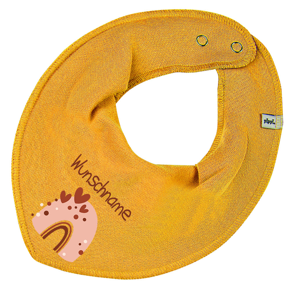 Personalisiertes HALSTUCH für Baby oder Kind aus Baumwolle in Einheitsgröße mit Motiv Regenbogen beige und Wunschname bedruckt