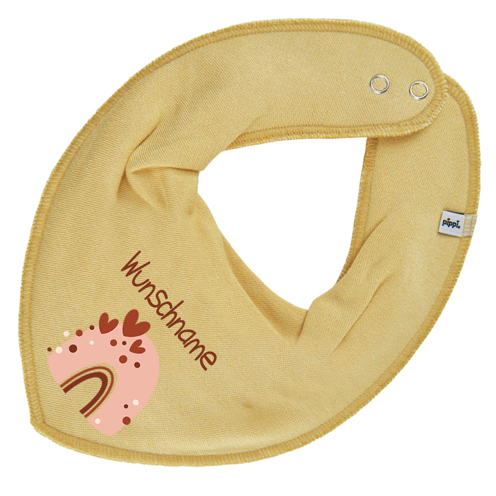 Personalisiertes HALSTUCH für Baby oder Kind aus Baumwolle in Einheitsgröße mit Motiv Regenbogen beige und Wunschname bedruckt