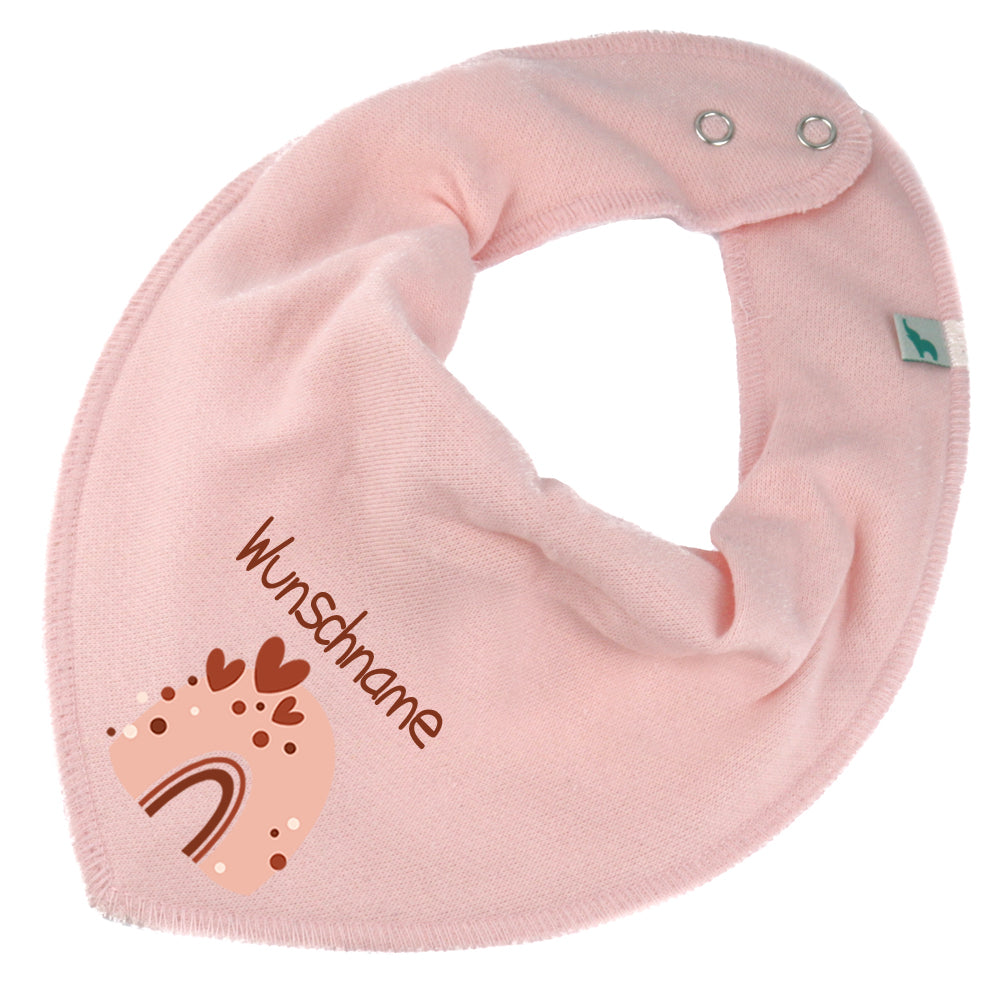 Personalisiertes HALSTUCH für Baby oder Kind aus Baumwolle in Einheitsgröße mit Motiv Regenbogen beige und Wunschname bedruckt