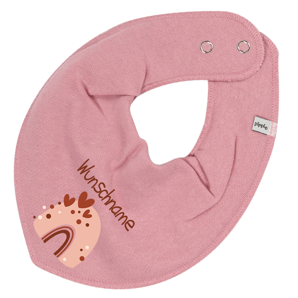 Personalisiertes HALSTUCH für Baby oder Kind aus Baumwolle in Einheitsgröße mit Motiv Regenbogen beige und Wunschname bedruckt