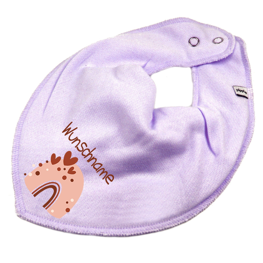 Personalisiertes HALSTUCH für Baby oder Kind aus Baumwolle in Einheitsgröße mit Motiv Regenbogen beige und Wunschname bedruckt