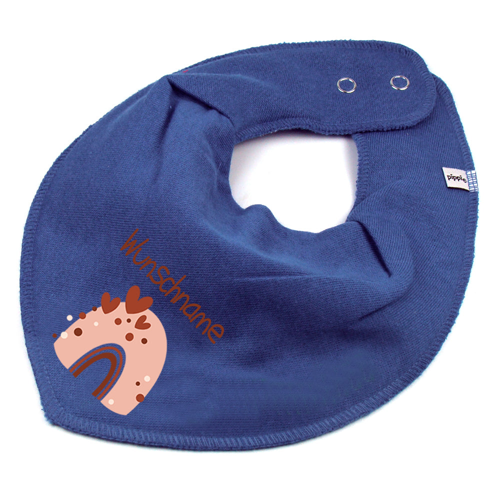 Personalisiertes HALSTUCH für Baby oder Kind aus Baumwolle in Einheitsgröße mit Motiv Regenbogen beige und Wunschname bedruckt