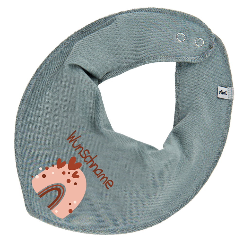 Personalisiertes HALSTUCH für Baby oder Kind aus Baumwolle in Einheitsgröße mit Motiv Regenbogen beige und Wunschname bedruckt