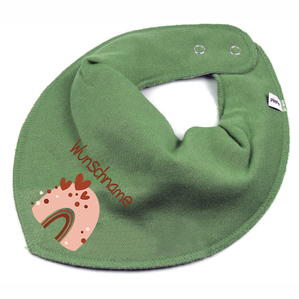 Personalisiertes HALSTUCH für Baby oder Kind aus Baumwolle in Einheitsgröße mit Motiv Regenbogen beige und Wunschname bedruckt