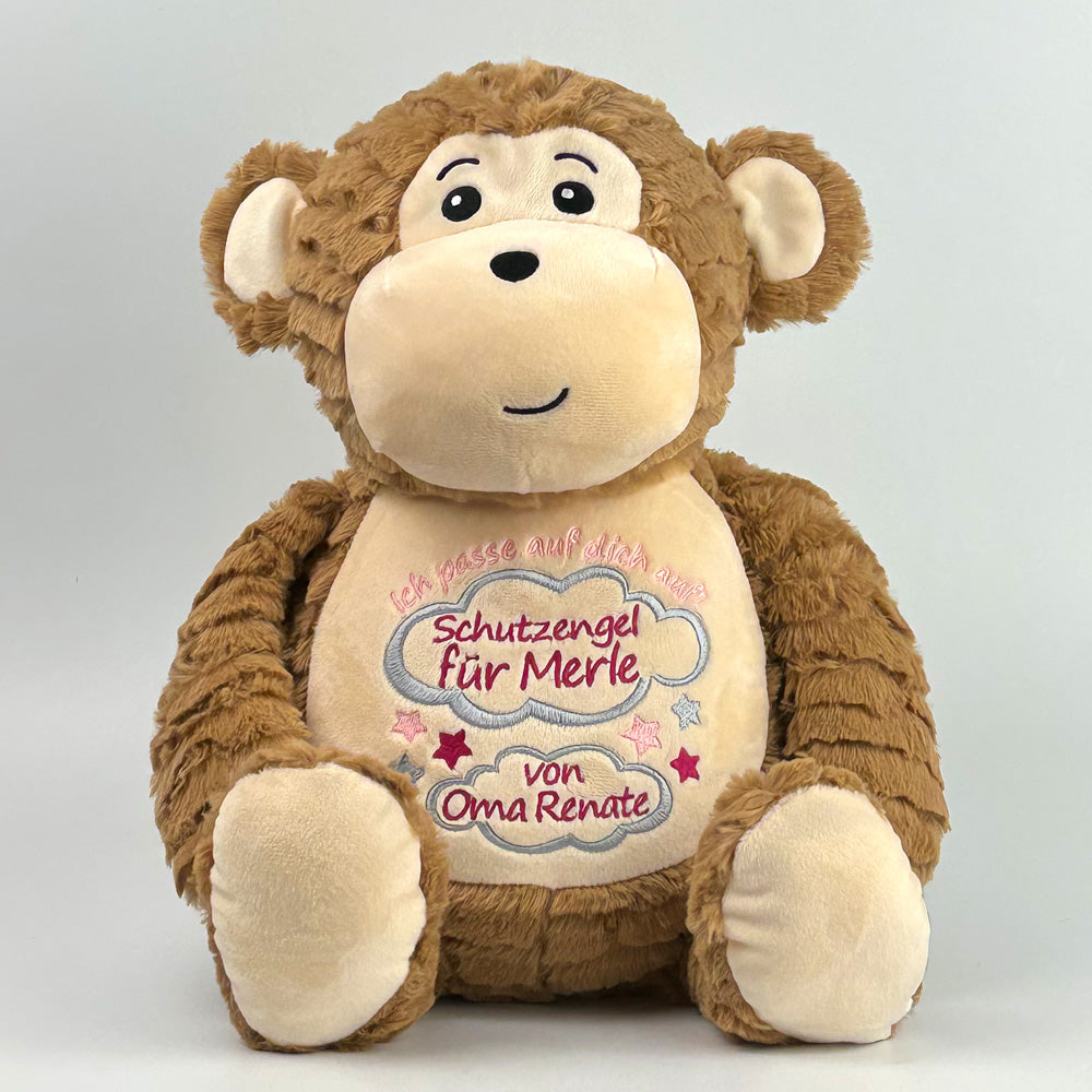 Personalisiertes Stofftier AFFE Kuscheltier Bestickt Plüschtier zur Geburt Stickmotiv Schutzengel