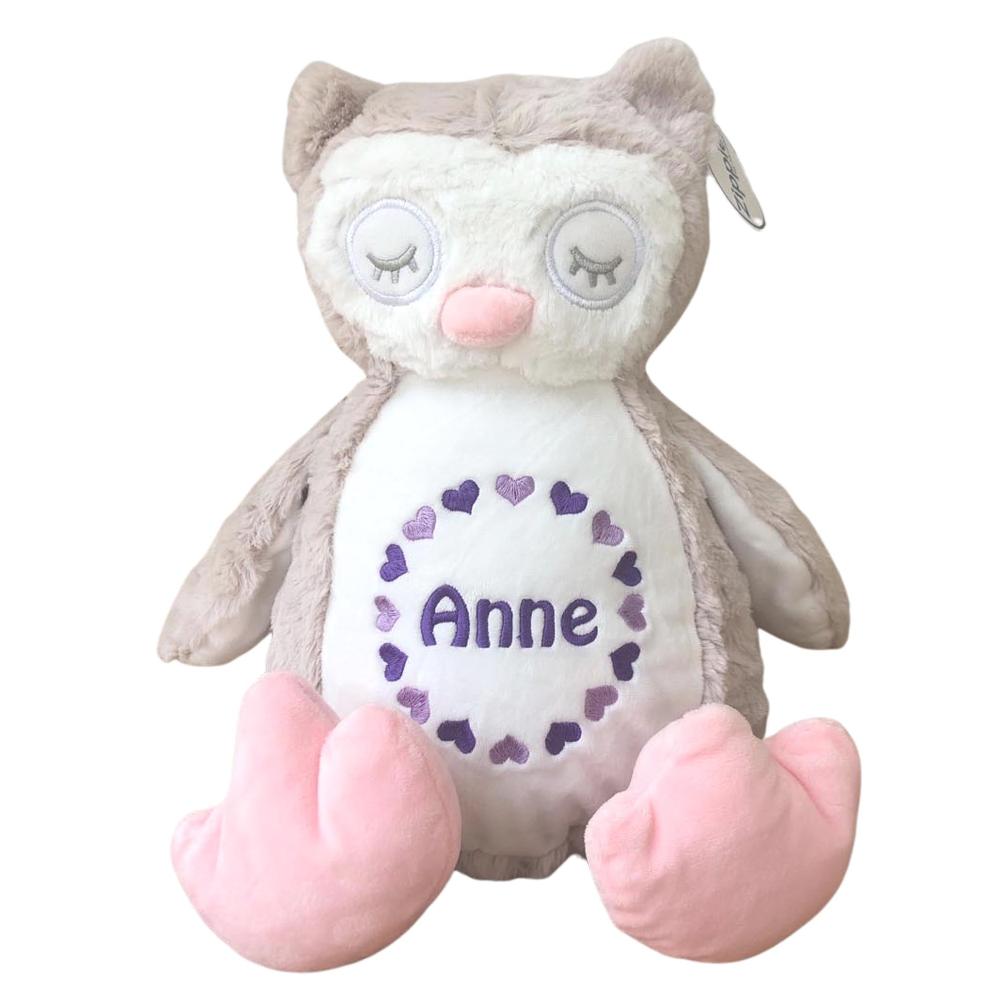 Stofftier mit Name Bestickt Kuscheltier Eule personalisiert Herzkreis