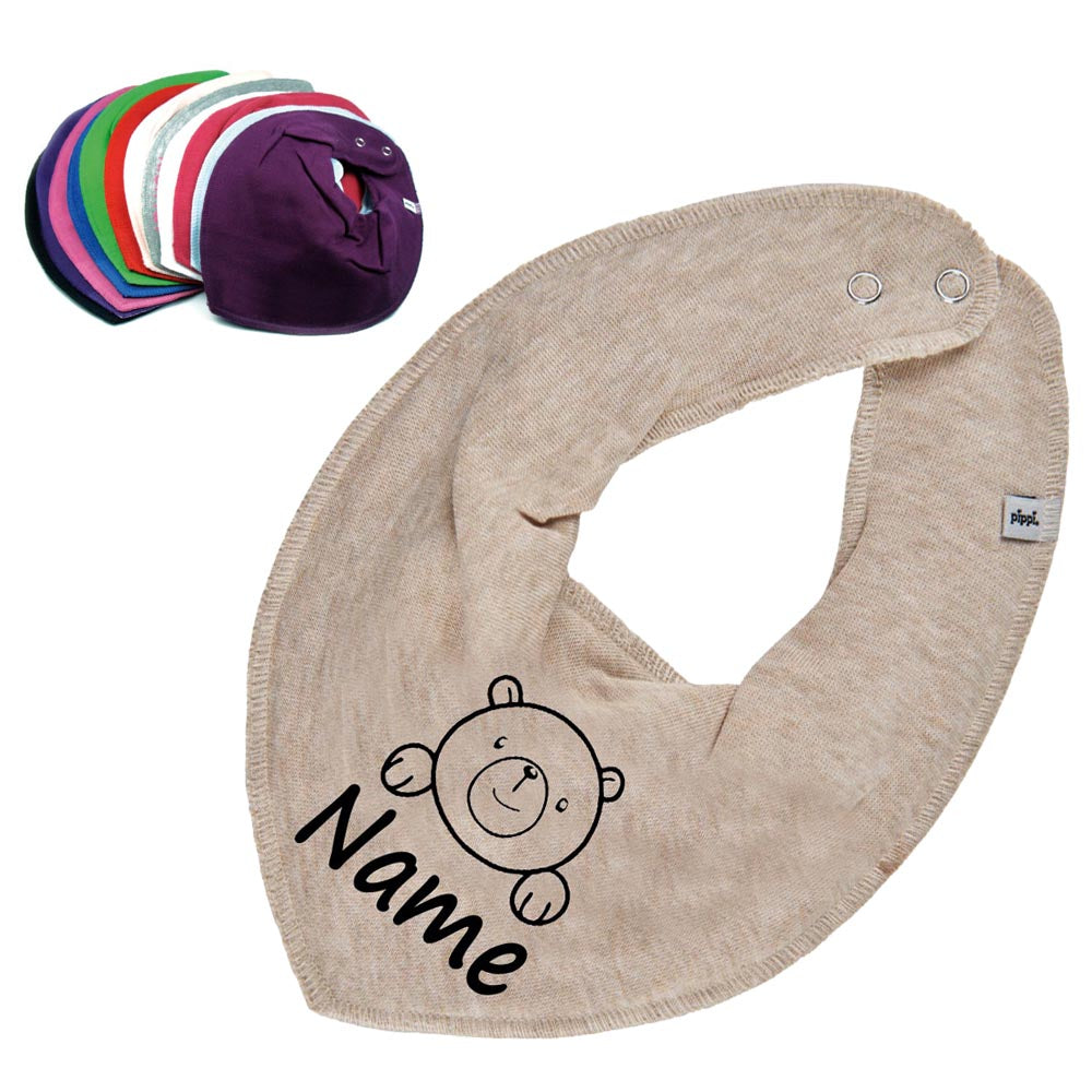 HALSTUCH Bär mit Name oder Text personalisiert für Baby oder Kind aus Baumwolle in Einheitsgröße verschiedene Farben