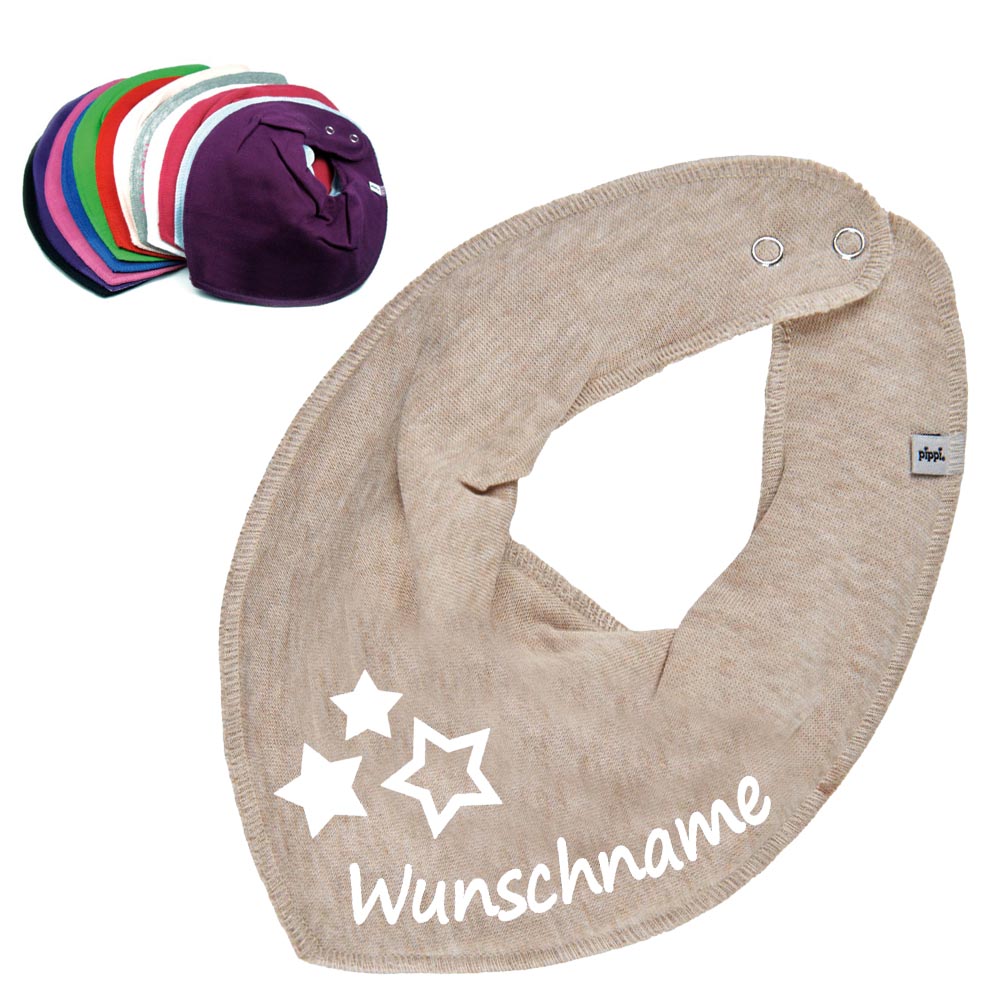 HALSTUCH 3 Sterne mit Name oder Text personalisiert für Baby oder Kind aus Baumwolle in Einheitsgröße verschiedene Farben