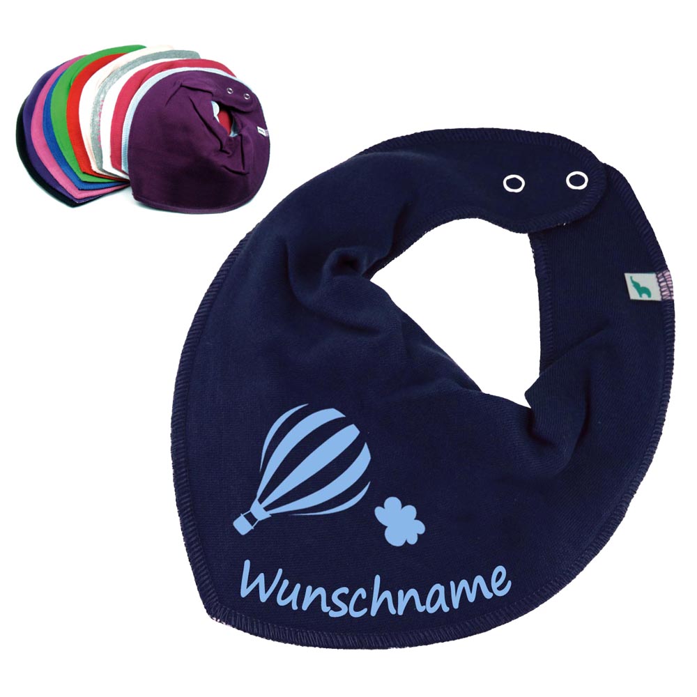 HALSTUCH Heißluftballon mit Name oder Text personalisiert für Baby oder Kind aus Baumwolle in Einheitsgröße verschiedene Farben