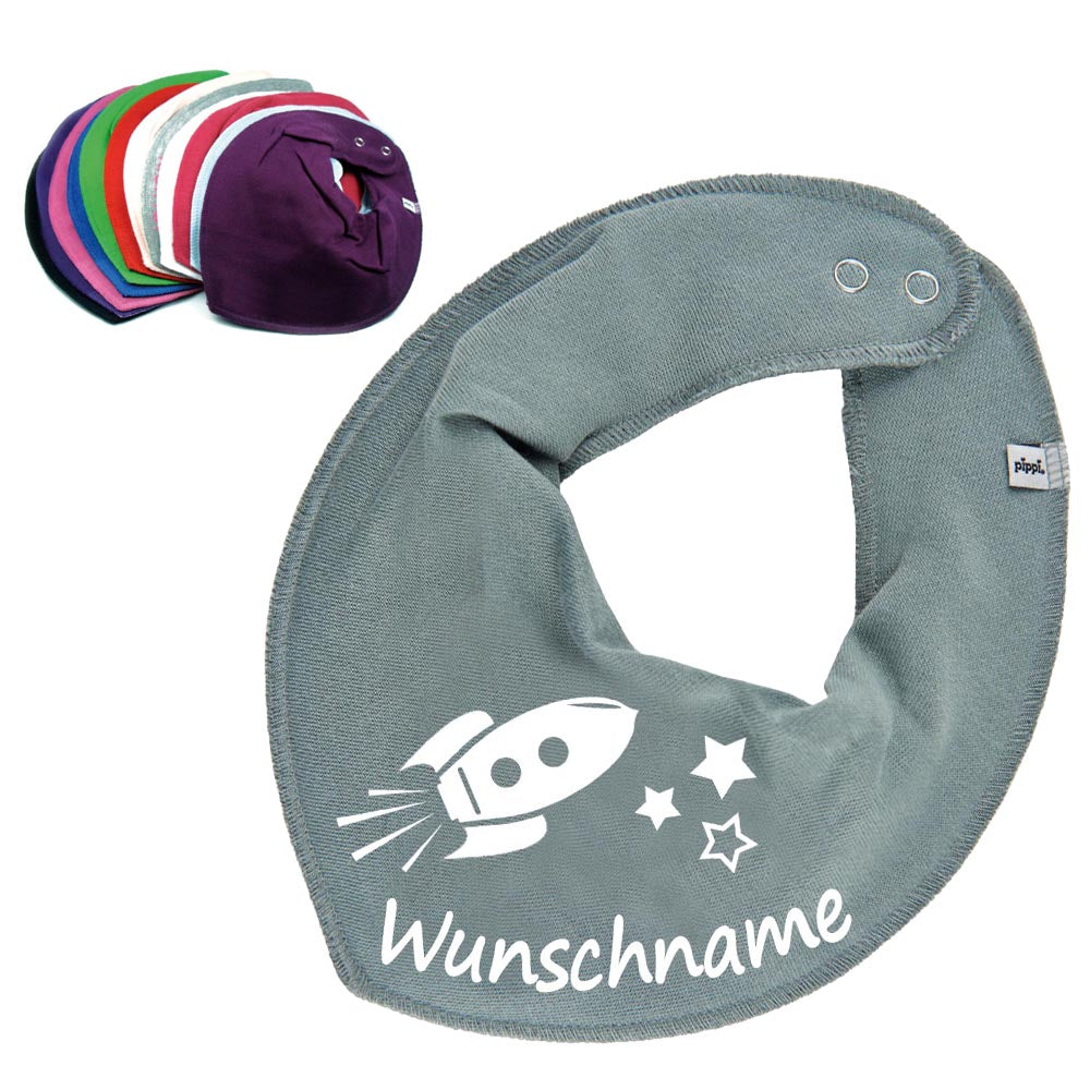 HALSTUCH Rakete mit Name oder Text personalisiert für Baby oder Kind aus Baumwolle in Einheitsgröße verschiedene Farben