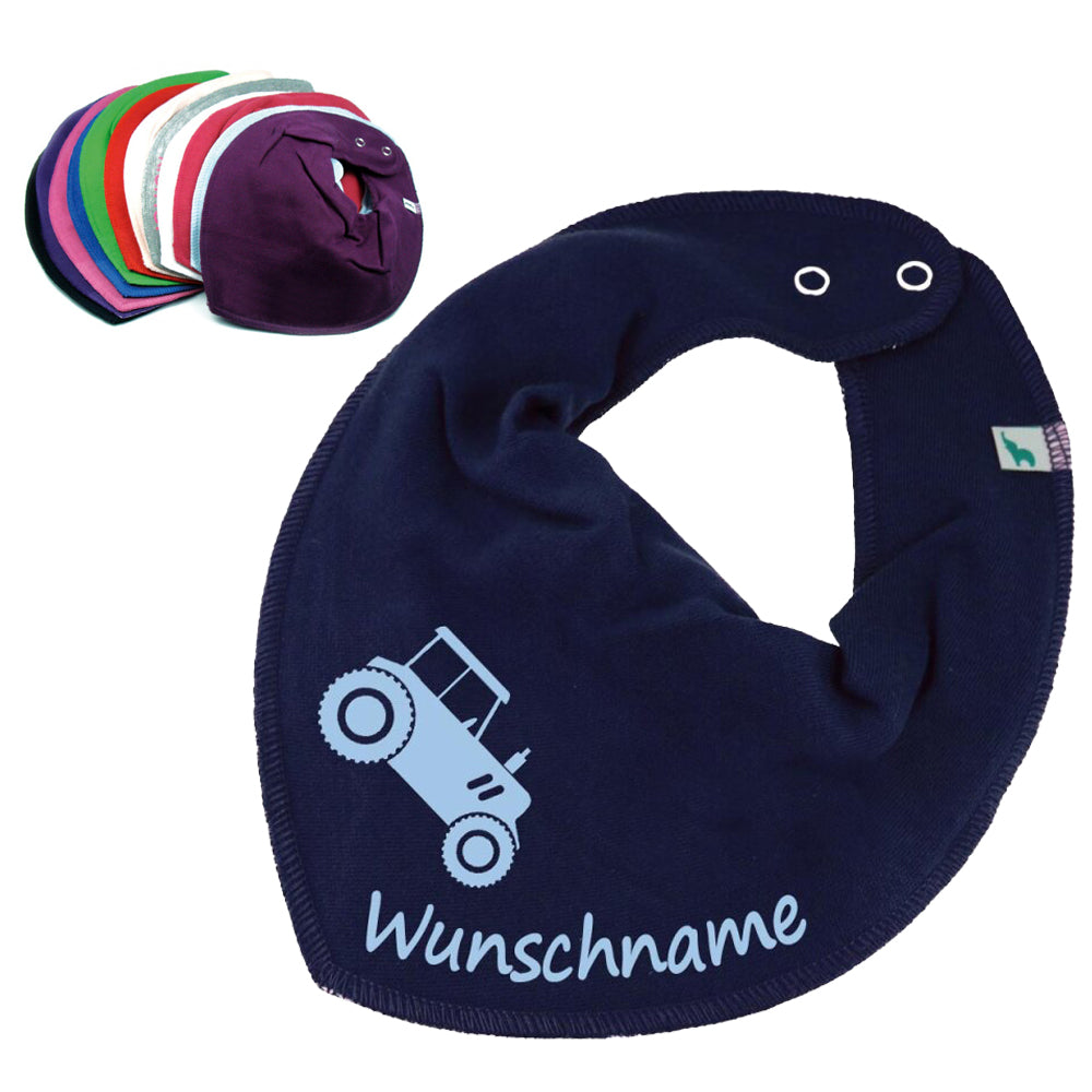 HALSTUCH Traktor mit Name oder Text personalisiert für Baby oder Kind aus Baumwolle in Einheitsgröße verschiedene Farben