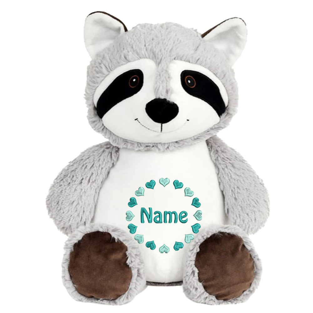Personalisiertes Stofftier Waschbär Kuscheltier Bestickt Plüschtier zur Geburt Stickmotiv Herzkreis
